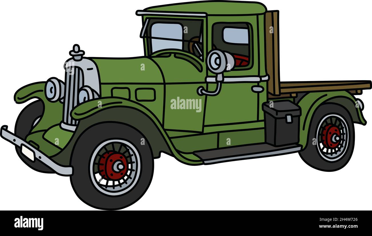 The vector illustration of a vintage green lorry Stock Vector Image