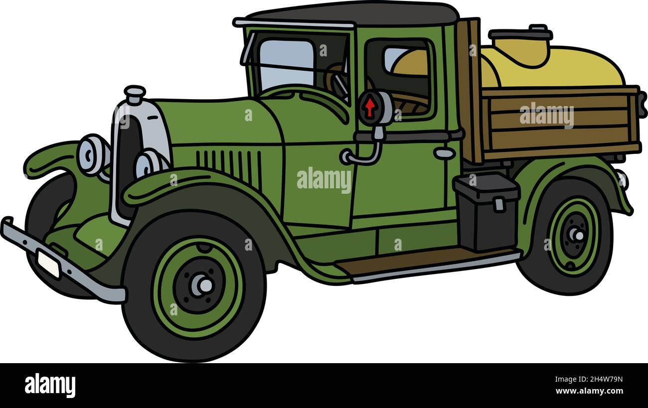 The vector illustration of a vintage green tank truck Stock Vector