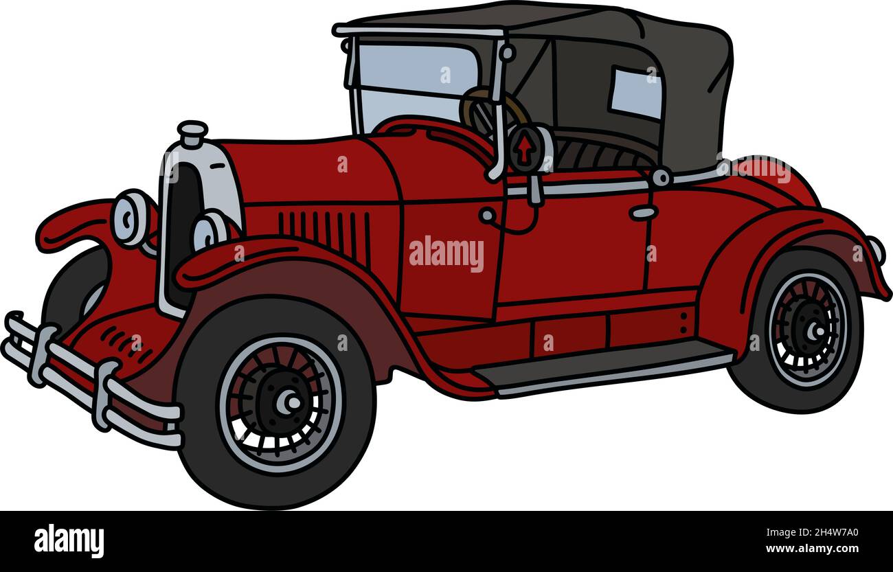 The vector illustration of a vintage red small cabriolet Stock Vector