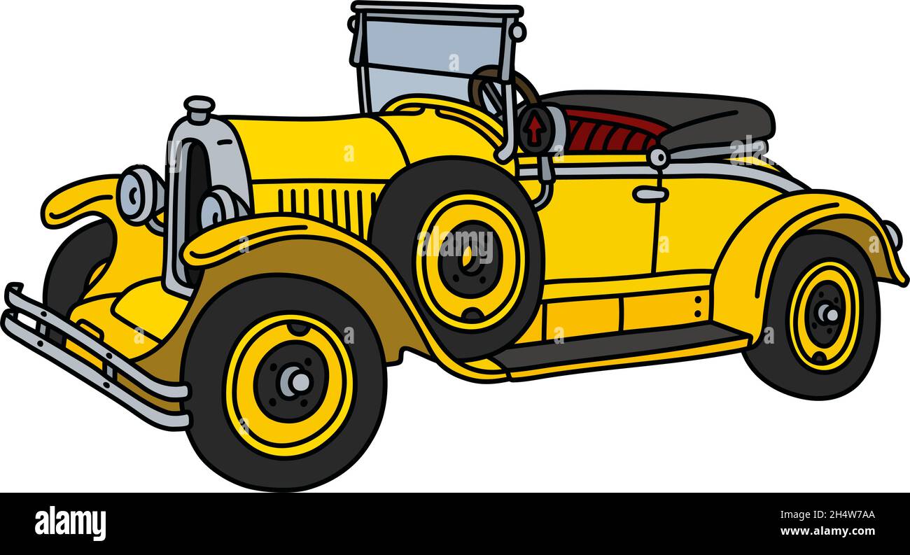 The vector illustration of a vintage yellow small cabriolet Stock Vector