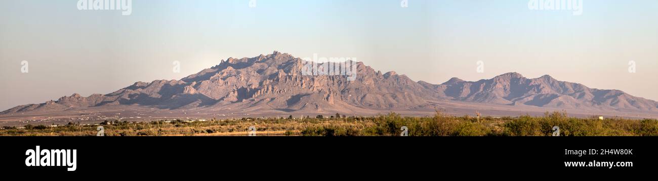 A panoramic view of the Florida Mountain Range in south New Mexico.  The picture made from the town of Deming. Stock Photo