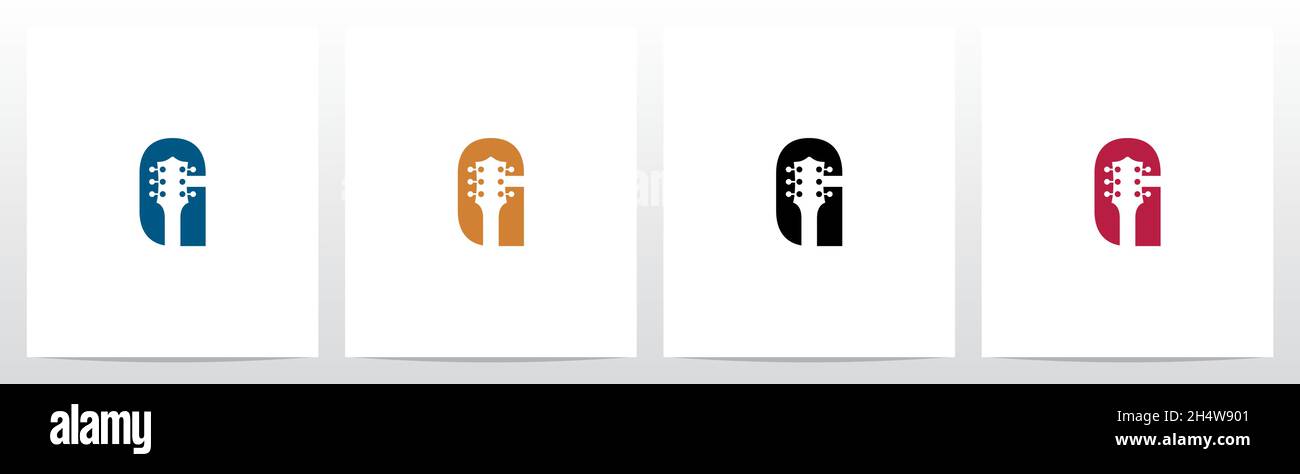 Guitar Head On Letter Logo Design G Stock Vector