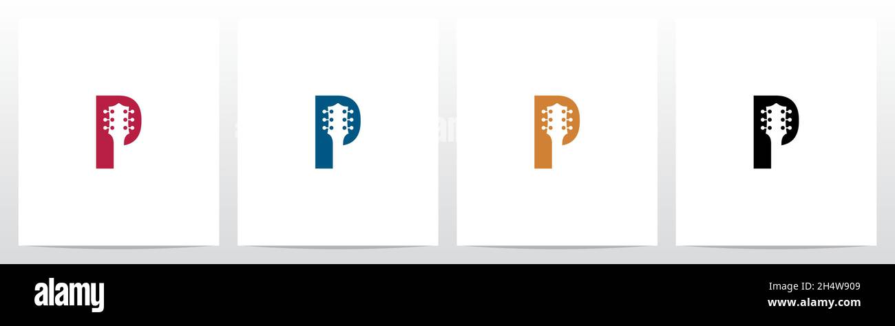 Guitar Head On Letter Logo Design P Stock Vector