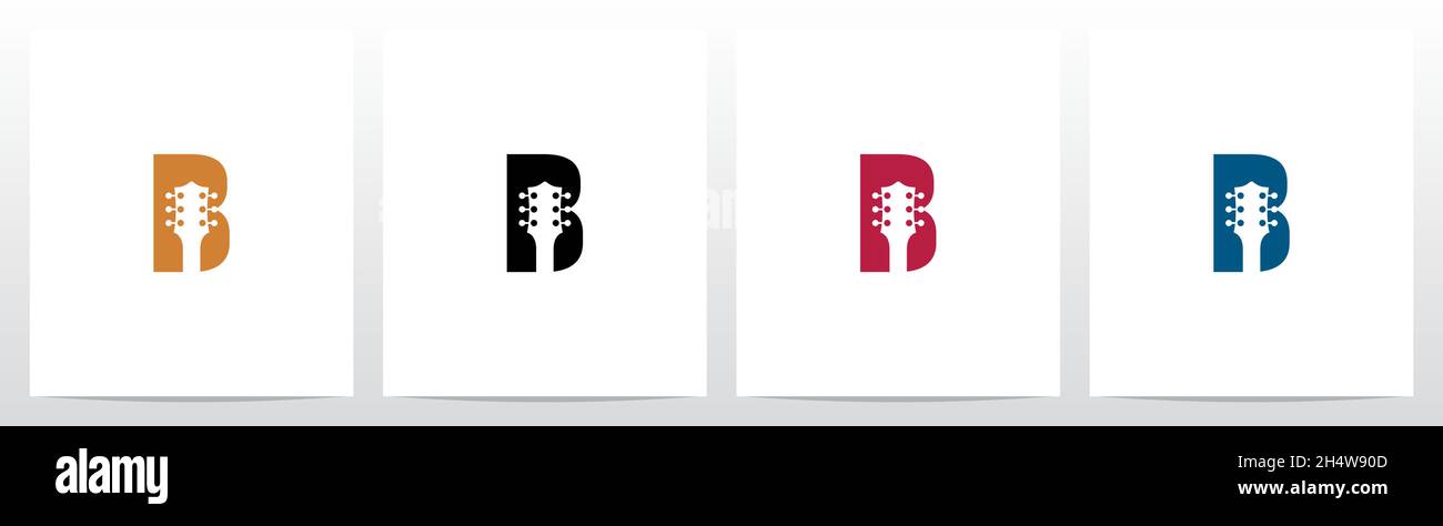 Guitar Head On Letter Logo Design B Stock Vector