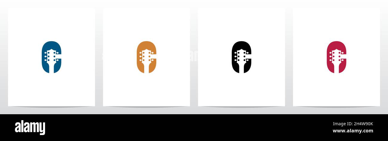 Guitar Head On Letter Logo Design C Stock Vector
