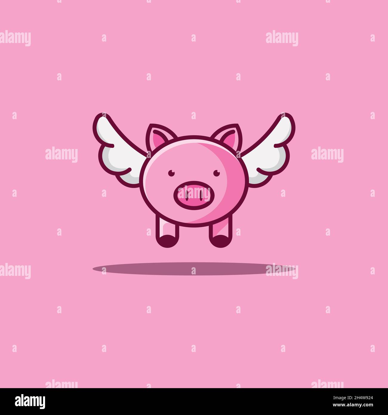 vector design. logo shape like a pink pig fly with cute face. Stock Vector