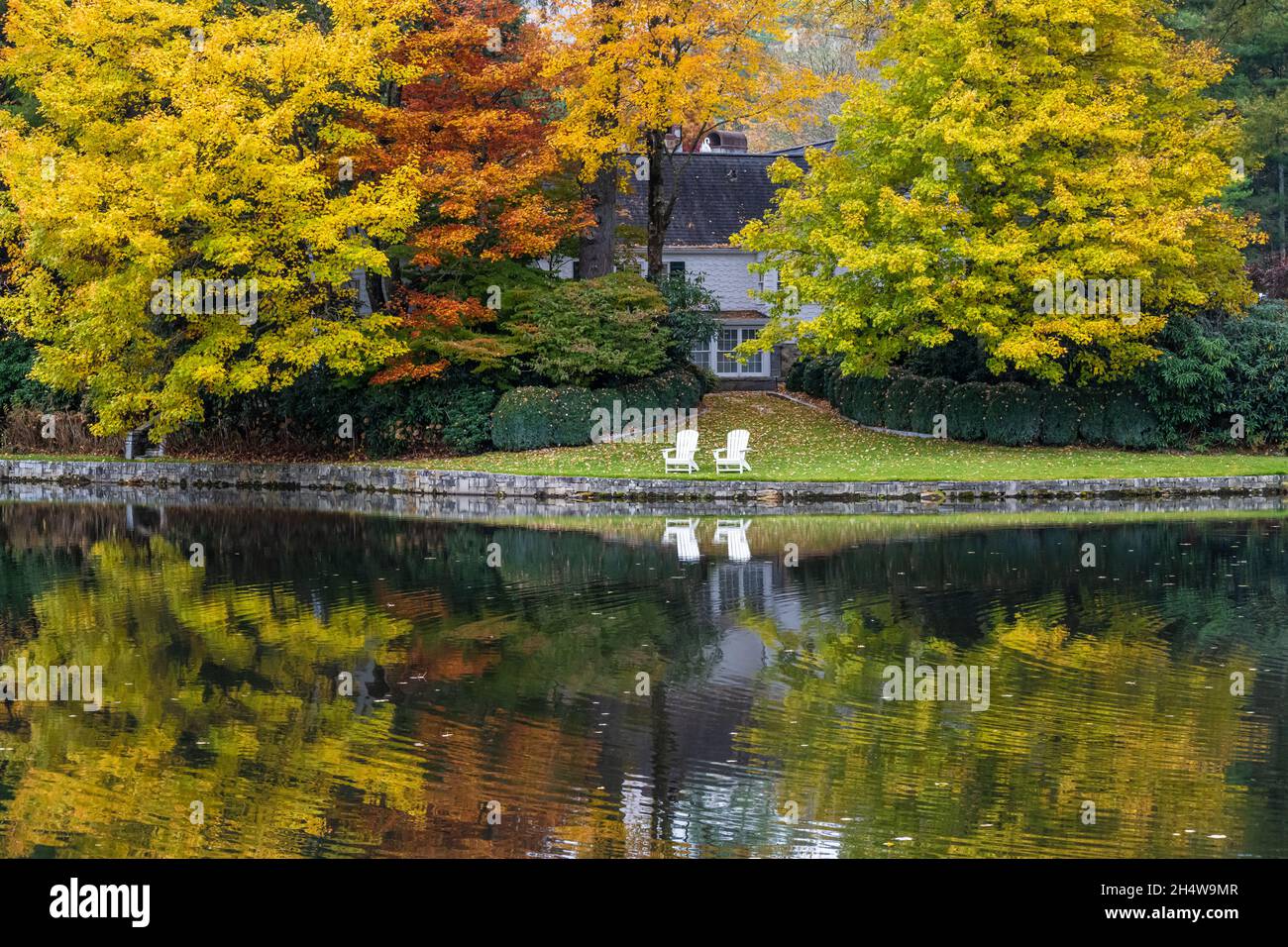 Peak autumn color at Highlands, North Carolina, in the Blue Ridge Mountains. (USA) Stock Photo