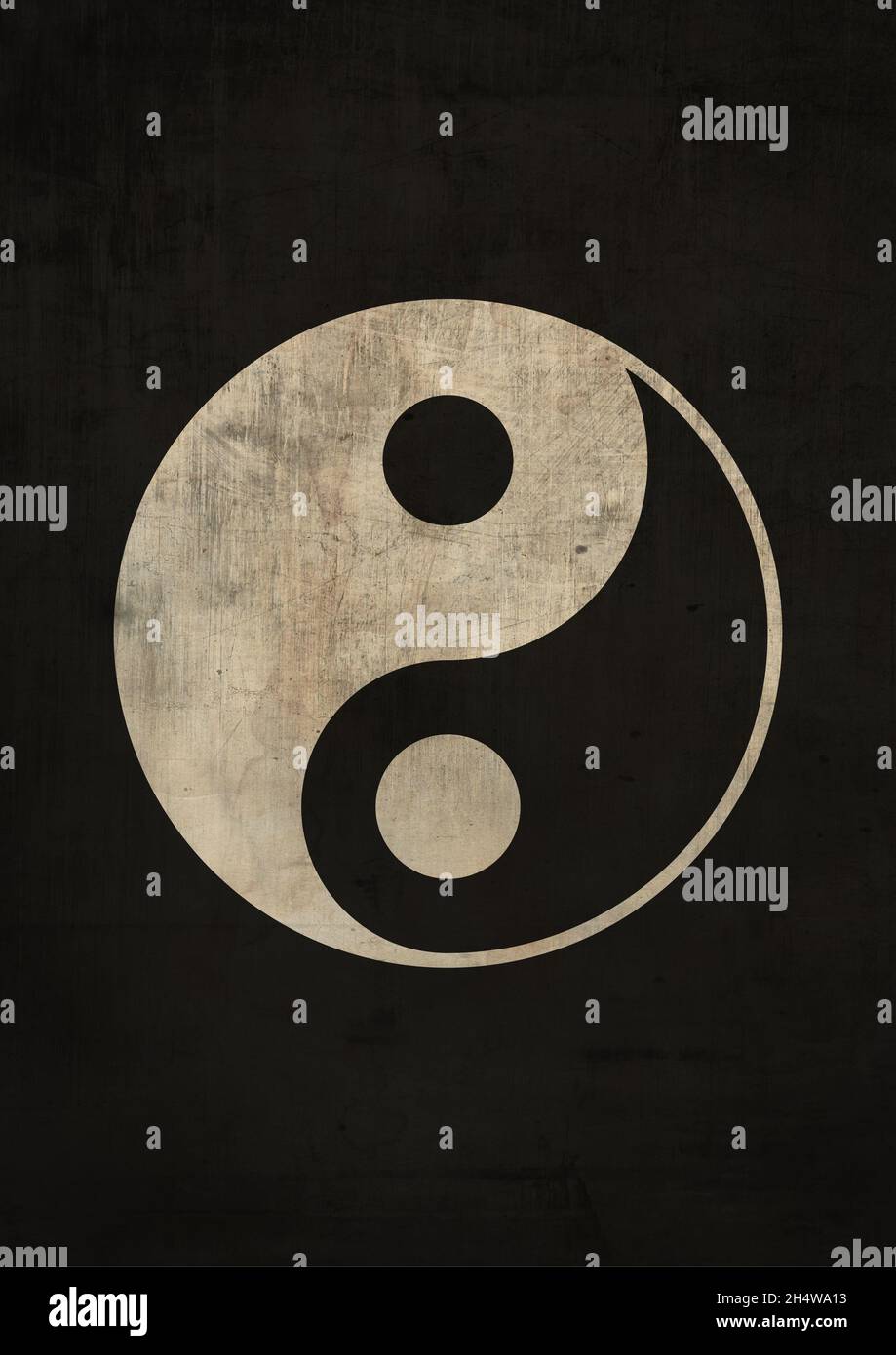 minimal design of the yin yang popular chinese symbol. modern graphics create with nostalgia vibe and contrasting color. artwork for affiche, flyer an Stock Photo