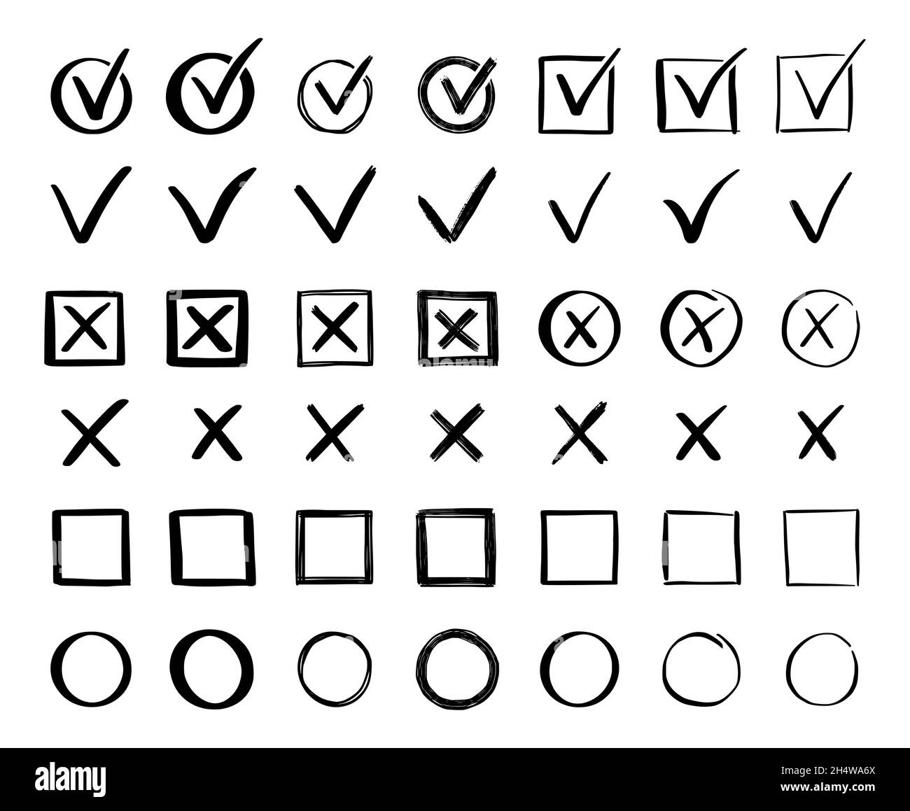 Checkbox check mark cross set handwritten Vector Image