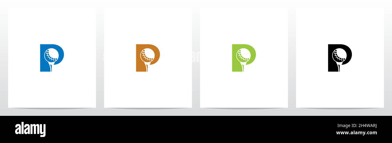 Golf Ball On Letter Logo Design P Stock Vector