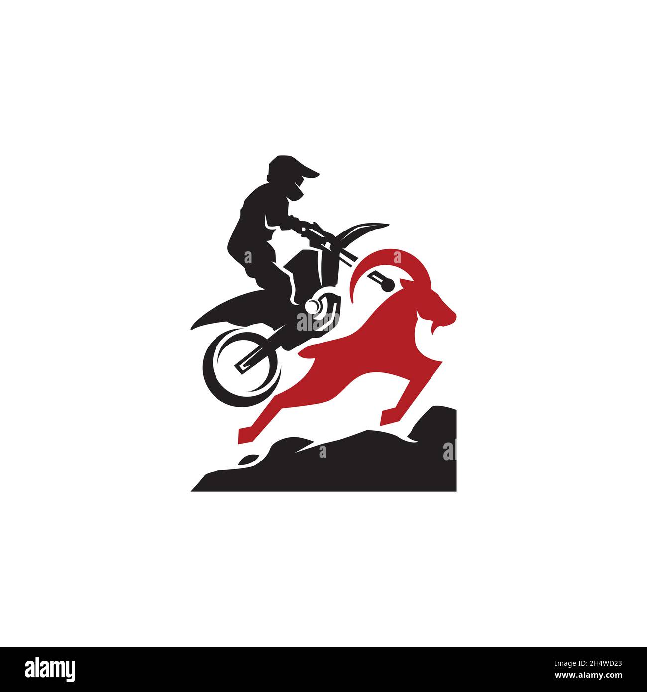vector design. a combination logo in the form of a person playing a motocross with a goat. Stock Vector