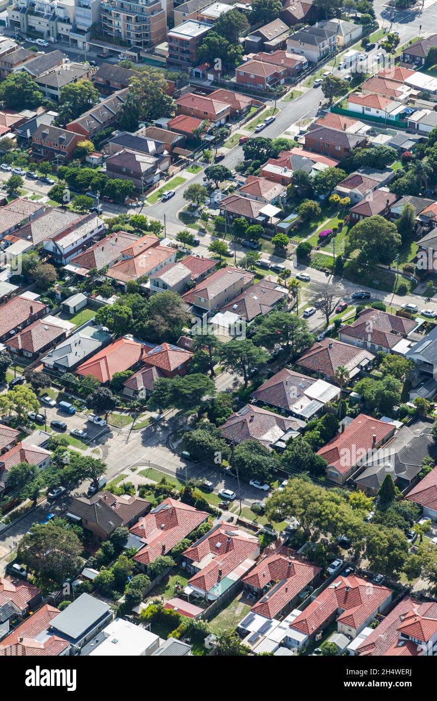 An Aerial view of typical eastern suburbs residential area in Sydney NSW Australia Stock Photo
