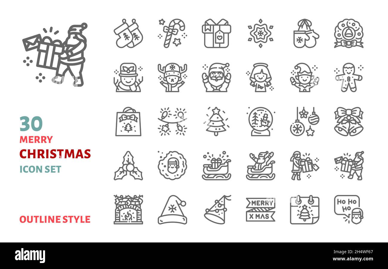 Merry christmas outline icon vector illustration. Stock Vector