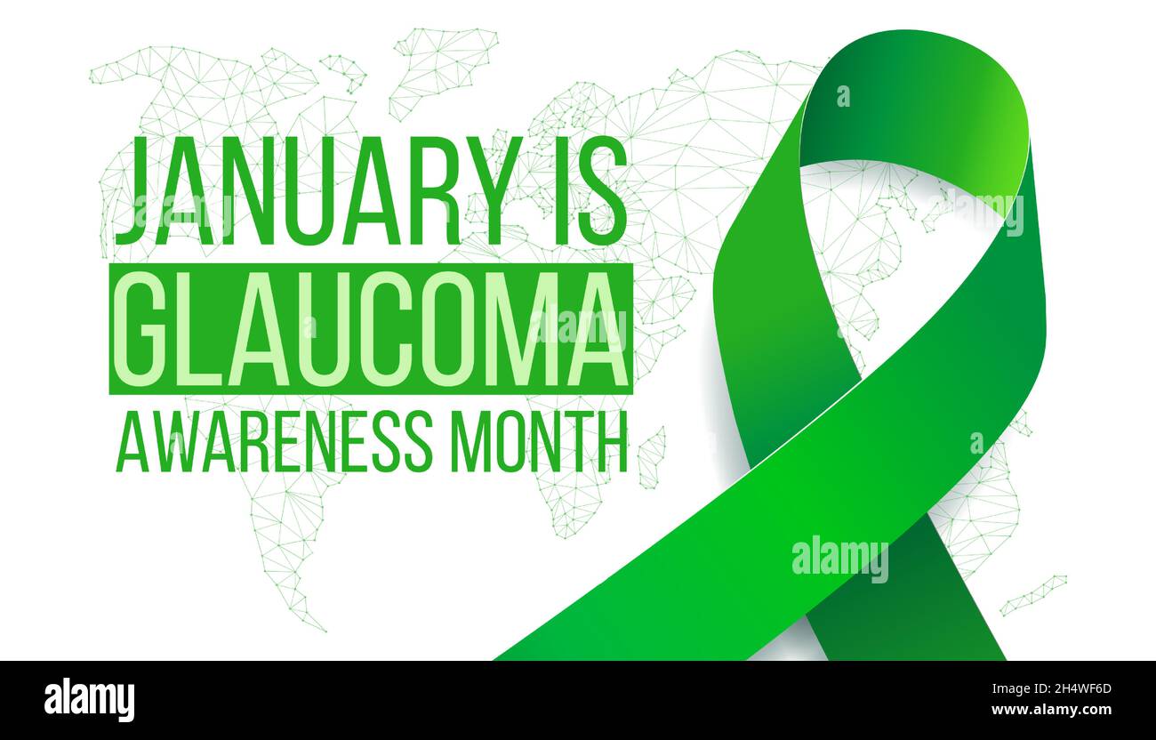 Glaucoma Awareness Month concept. Banner with green ribbon awareness and text. Vector illustration. Stock Vector