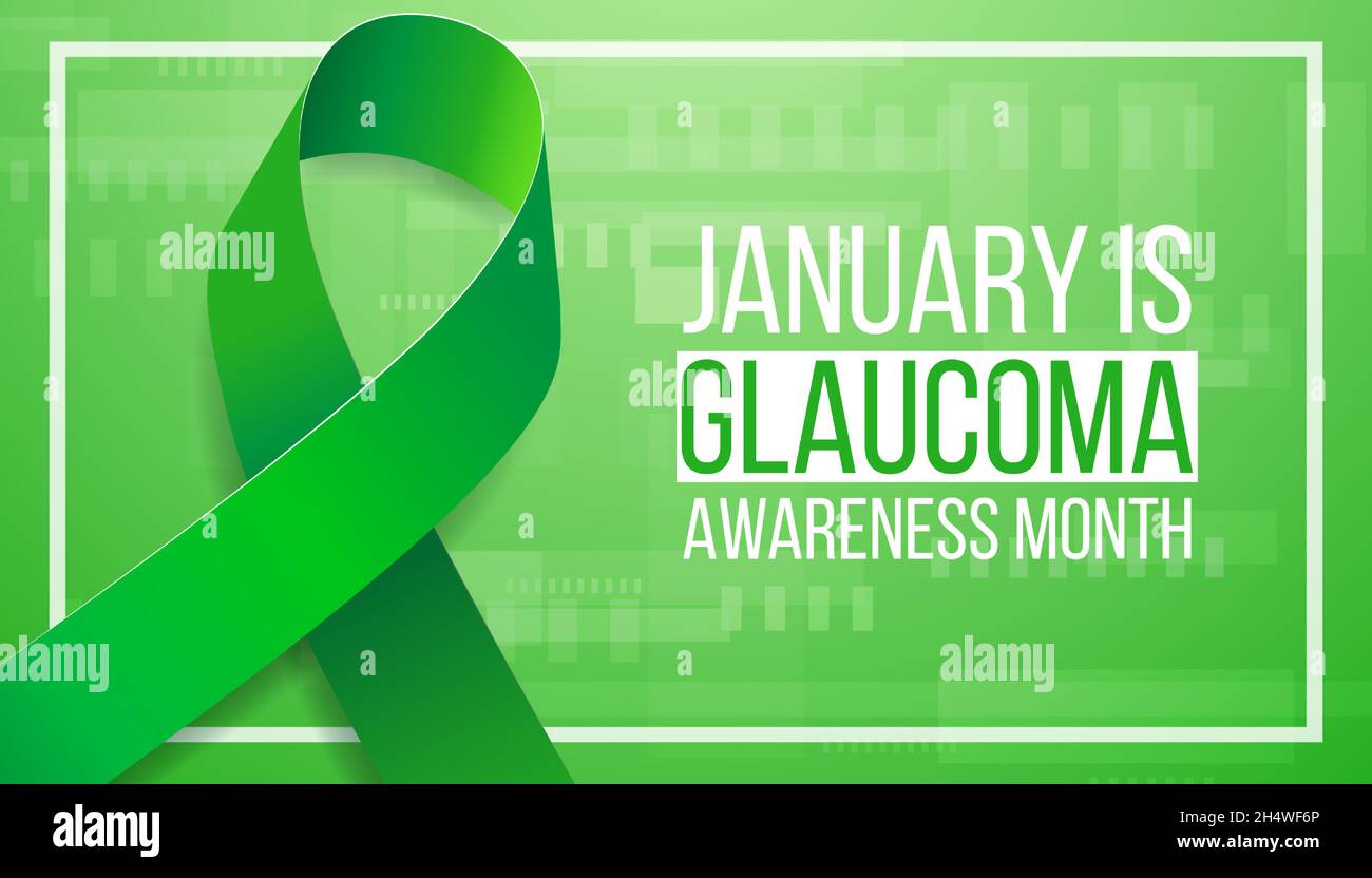 Glaucoma Awareness Month concept. Banner with green ribbon awareness and text. Vector illustration. Stock Vector