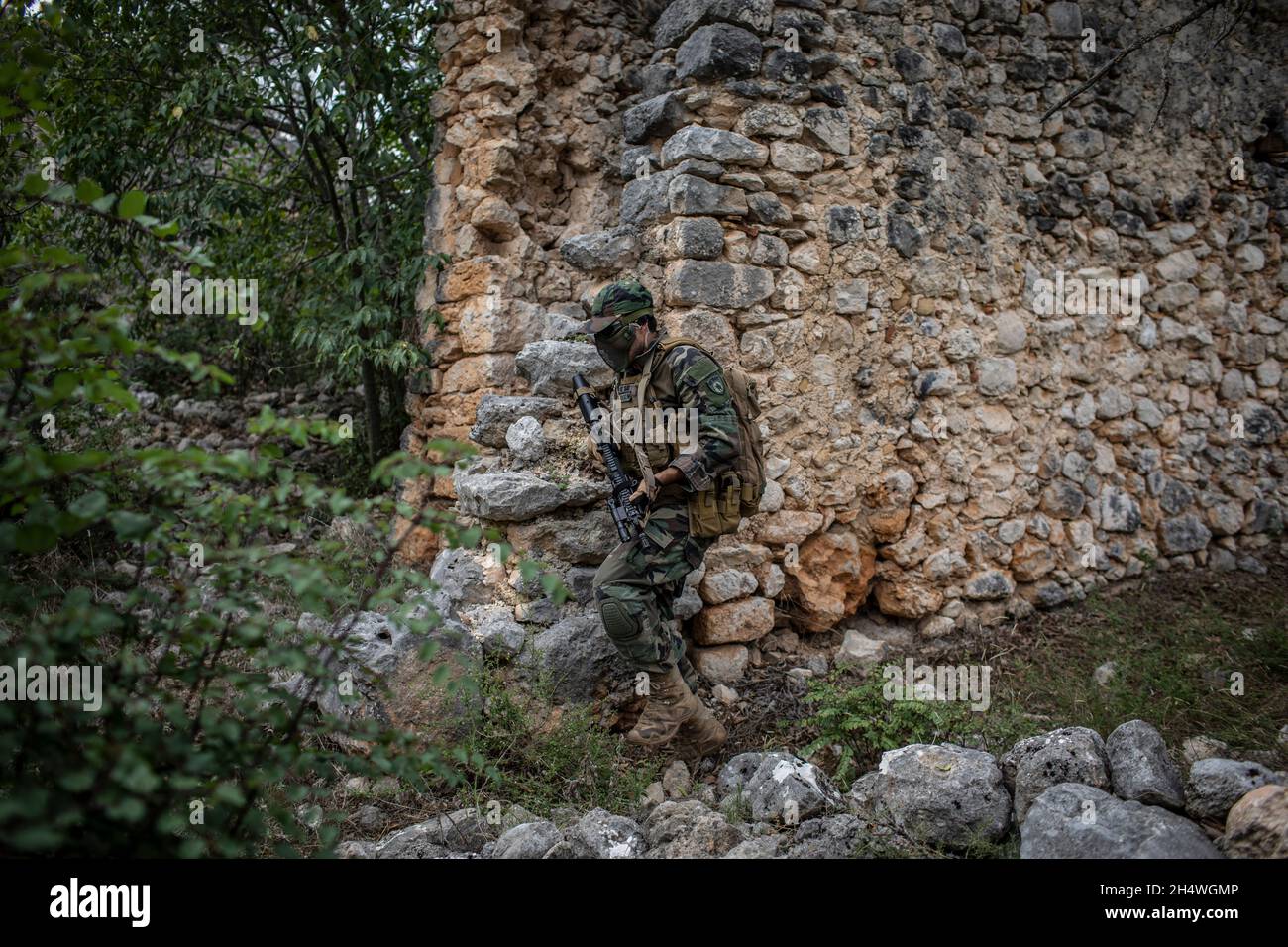 War simulation, paintball in Italy Stock Photo