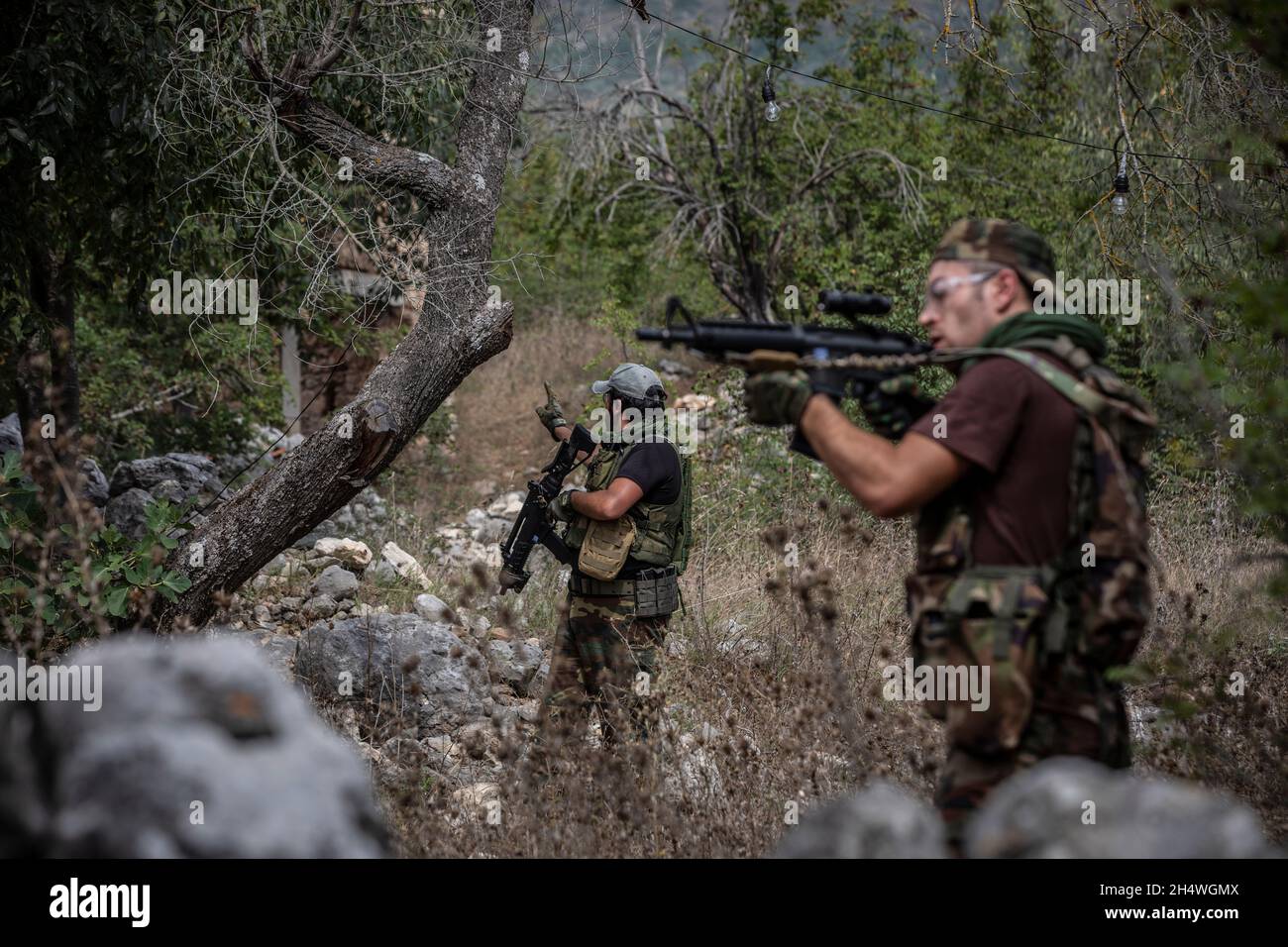 War simulation, paintball in Italy Stock Photo