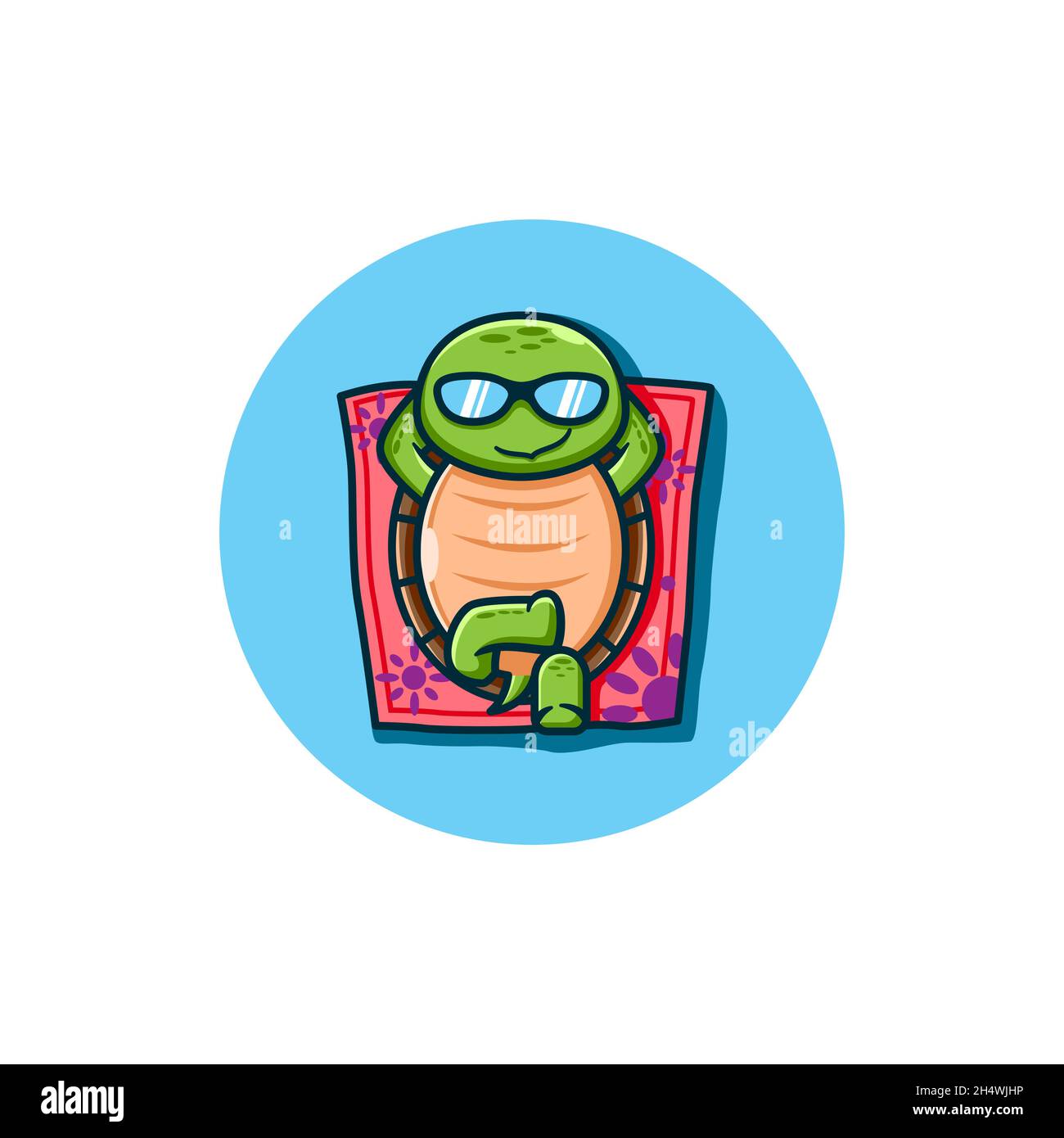 vector illustration. a cute turtle relaxing with his glasses on the mat. cartoon and animal character style. Stock Vector