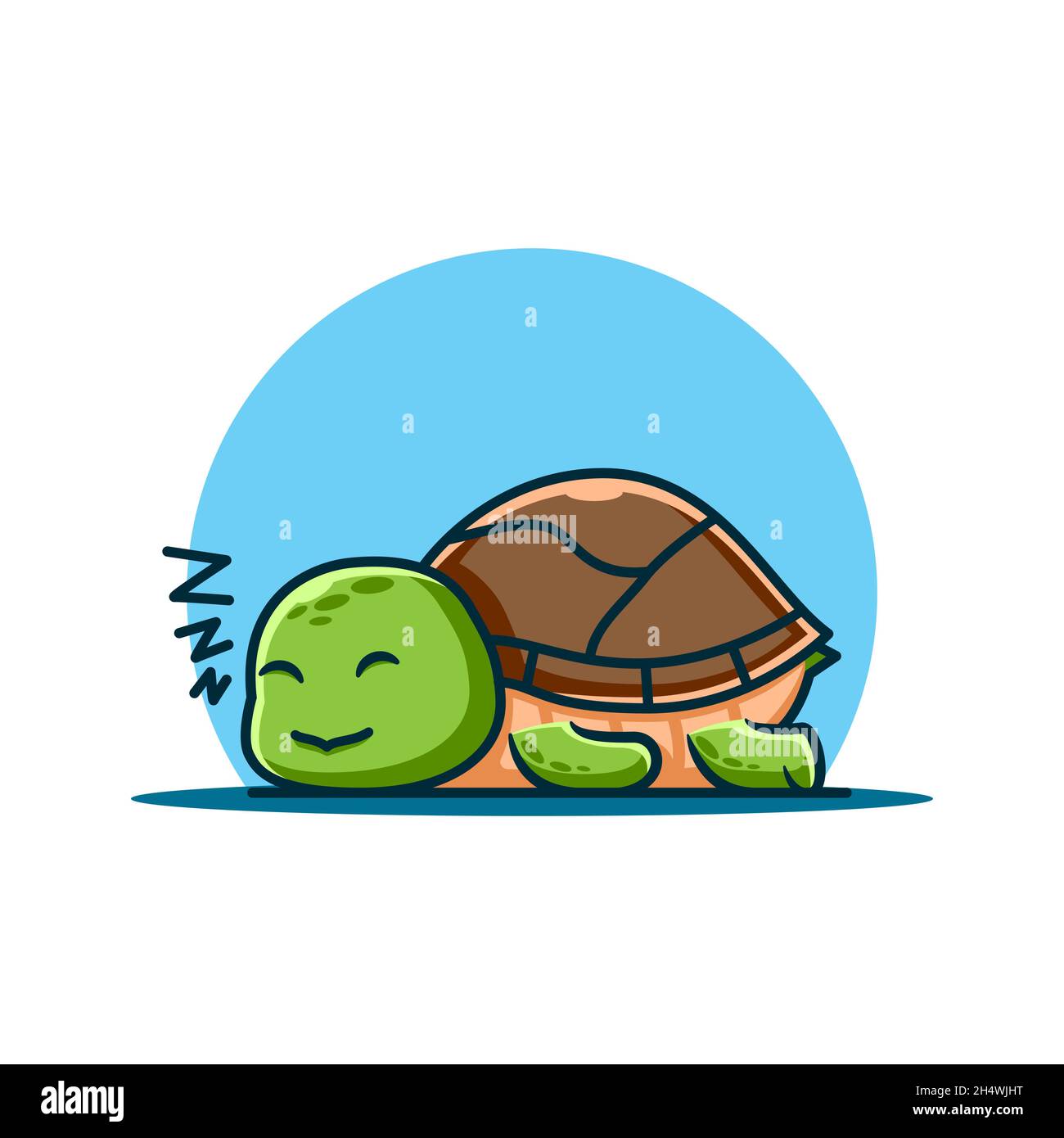 vector illustration. create an illustrated image of a cute turtle sleeping soundly. flat cartoon, character style. Stock Vector