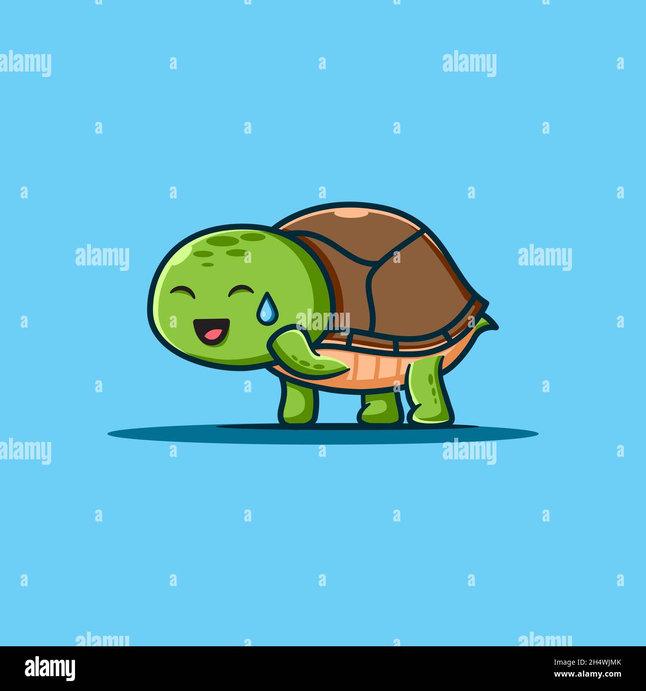 vector illustrations. cute turtle is in the position of a cute embarrassed face. cartoon and animal character style. Stock Vector