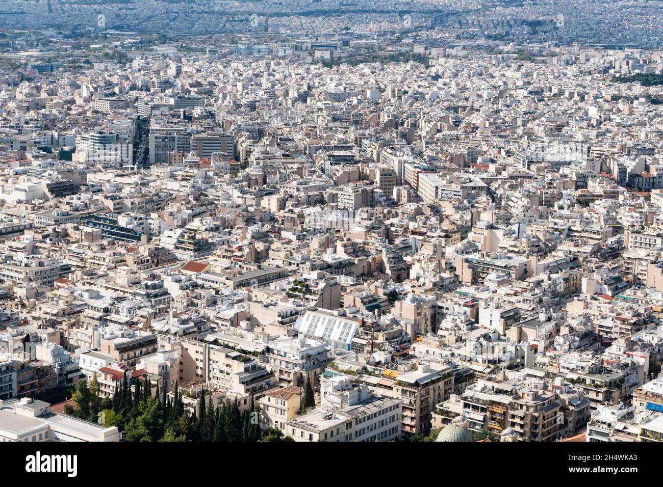 Dense living and architecture in Athens, Greece. Residential district with a lot of houses and