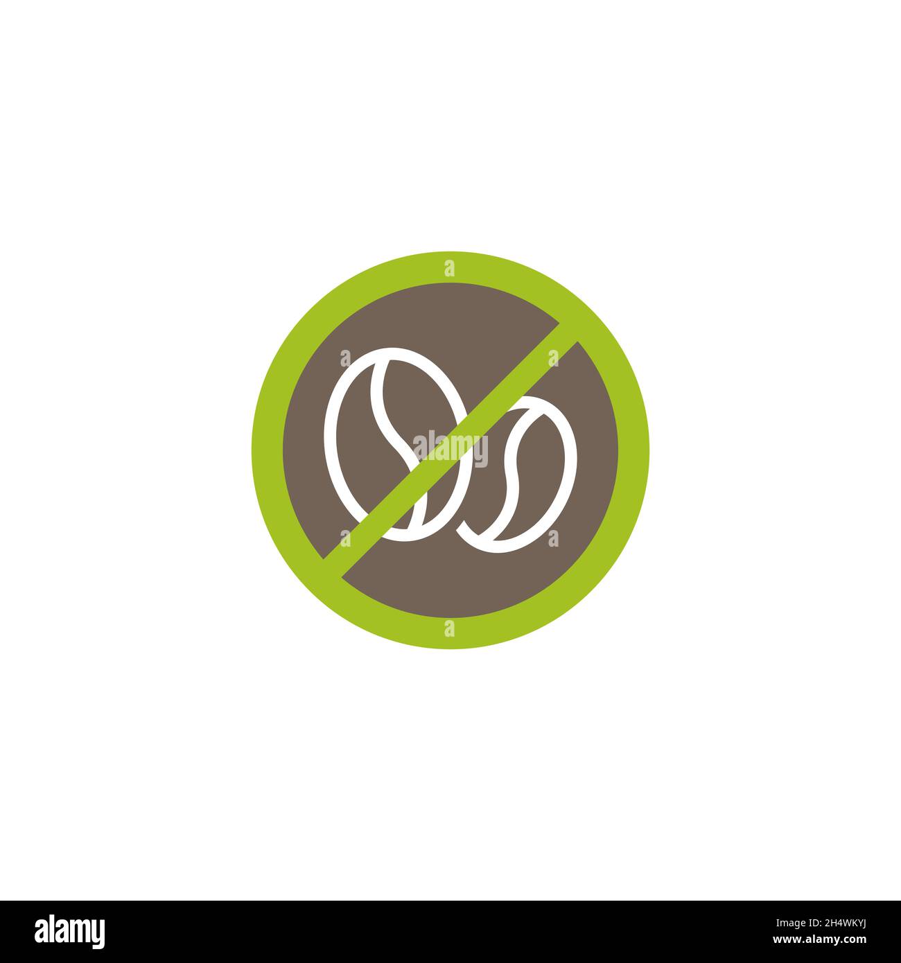 caffeine free seal or stamp. coffee beans in green crossed circle icon. Flat vector illustration isolated on white background. Eco, healthy, organic s Stock Vector