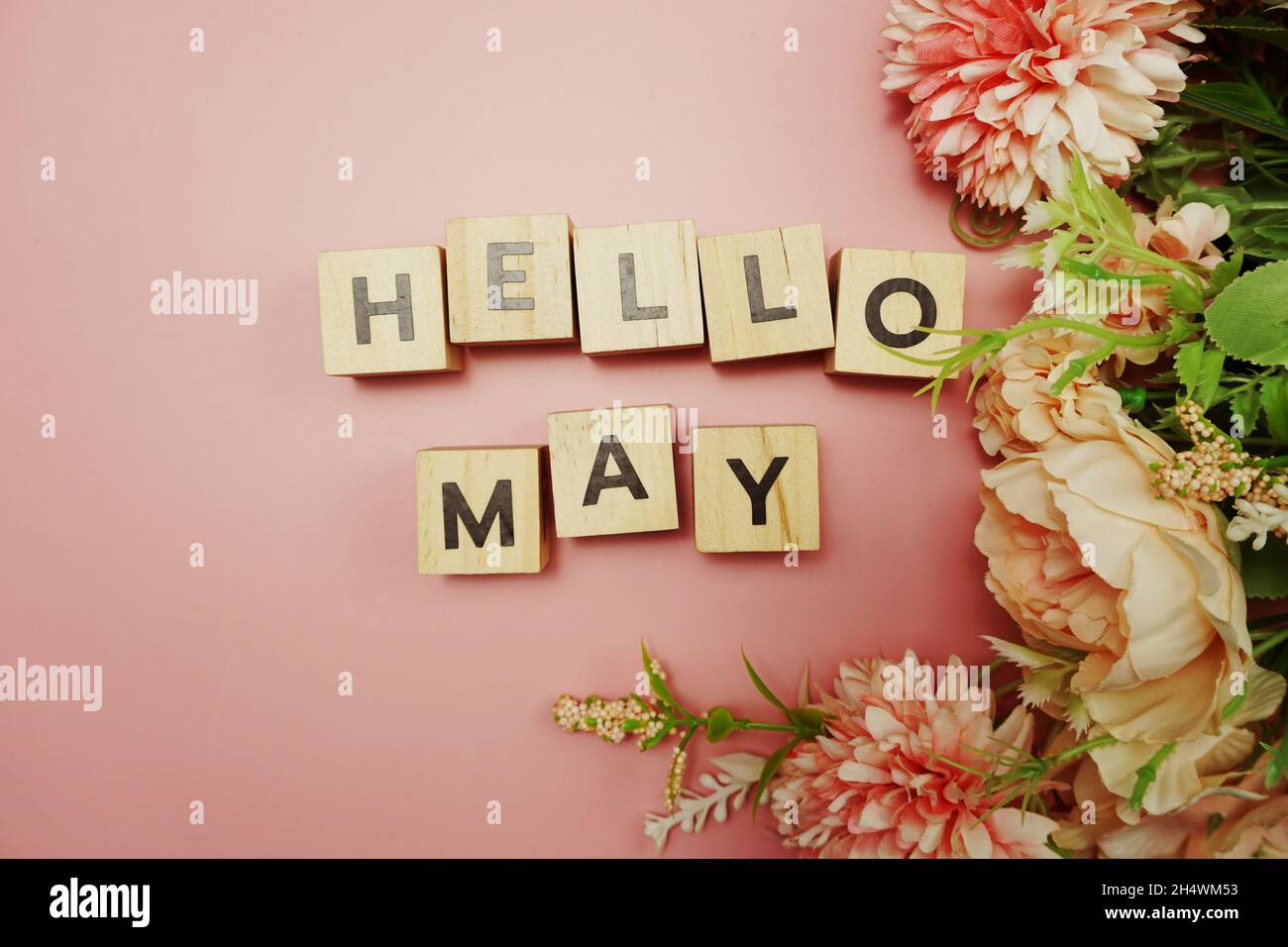 Hello May alphabet letter with space copy on pink background Stock ...