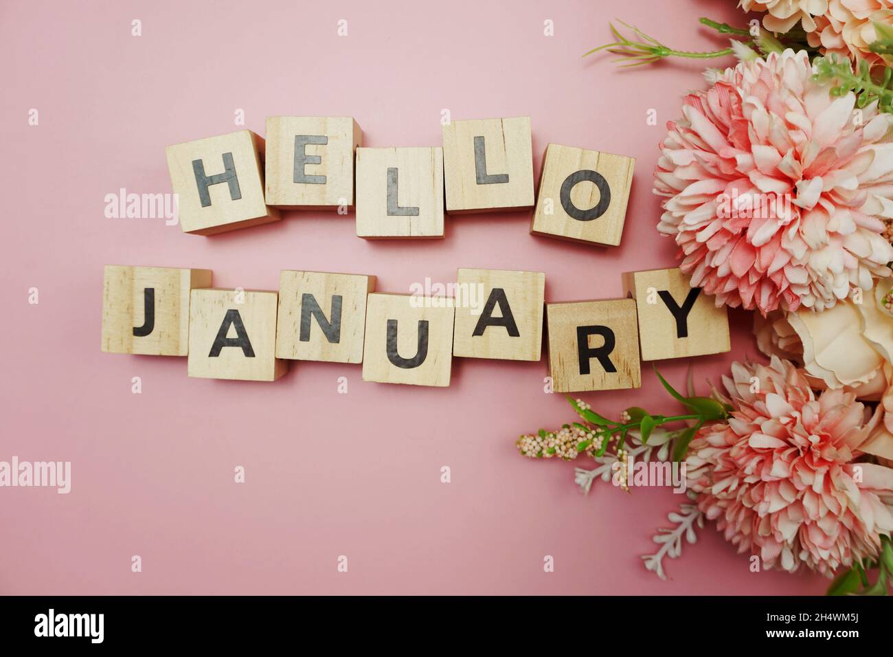 Hello January alphabet letter with space copy on pink background Stock ...