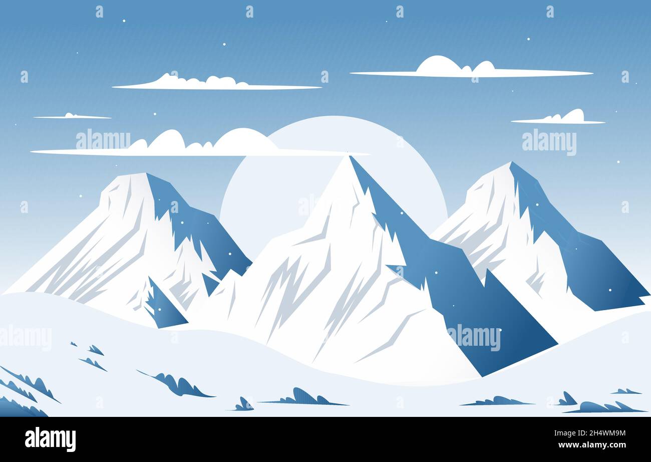 Snow High Peak Mountain Frozen Ice Nature Landscape Adventure Illustration Stock Vector