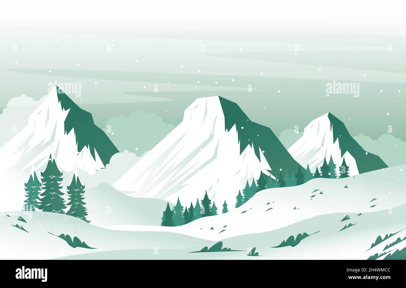 Snow Pine Peak Mountain Frozen Ice Nature Landscape Adventure Illustration Stock Vector Image Art Alamy