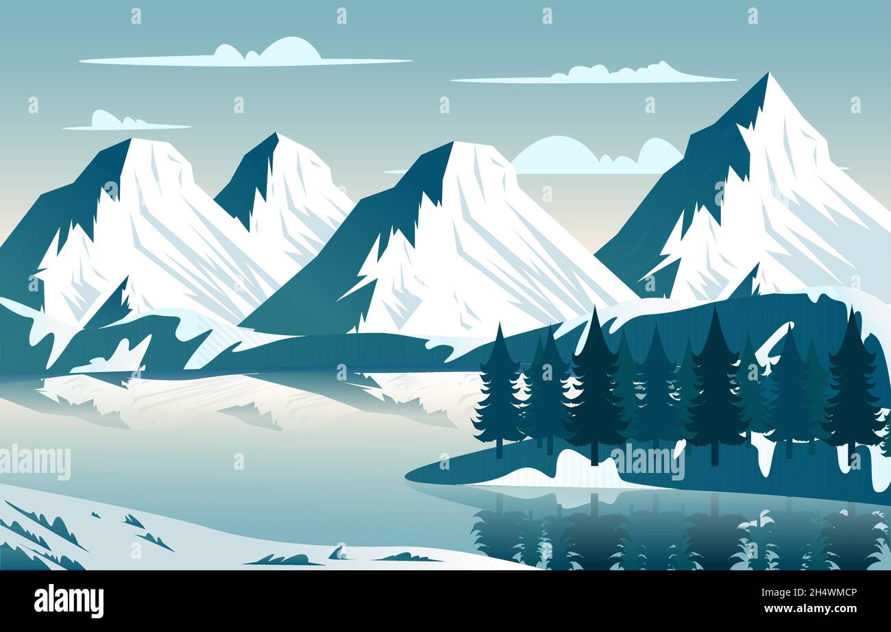 Frozen lake and forest Stock Vector Images - Alamy
