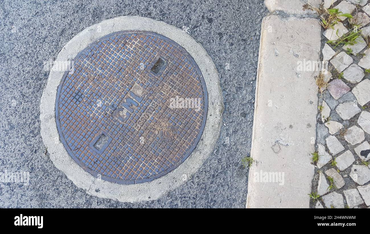 LISBON, PORTUGAL - Jun 30, 2021: A top view a hatchway on the floor Stock Photo