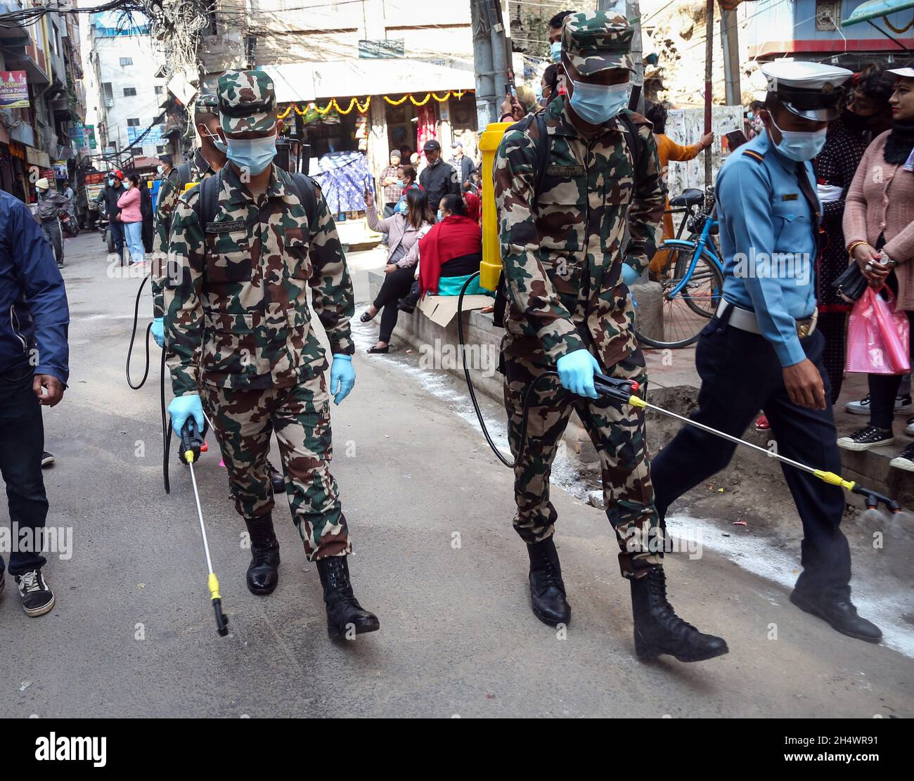 Kathmandu, Bagmati, Nepal. 5th Nov, 2021. Members of Nepal Army spray