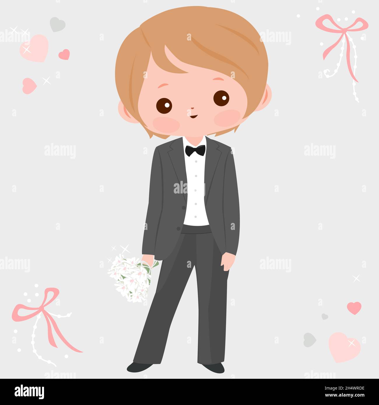 Handsome groom in a dark gray suit. Vector illustration Stock Vector ...