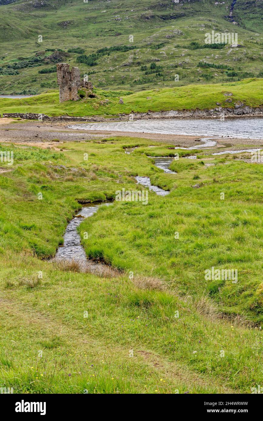 Landscape View With The Ruins Of Ardvreck Castle In Scotland, Which Is ...