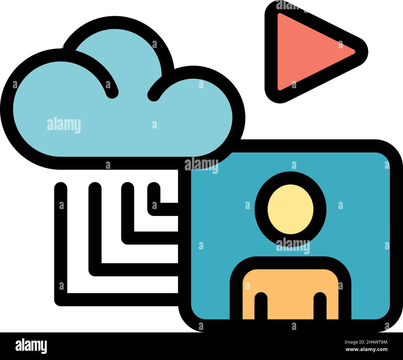 Data cloud stream icon. Outline data cloud stream vector icon color flat isolated Stock Vector