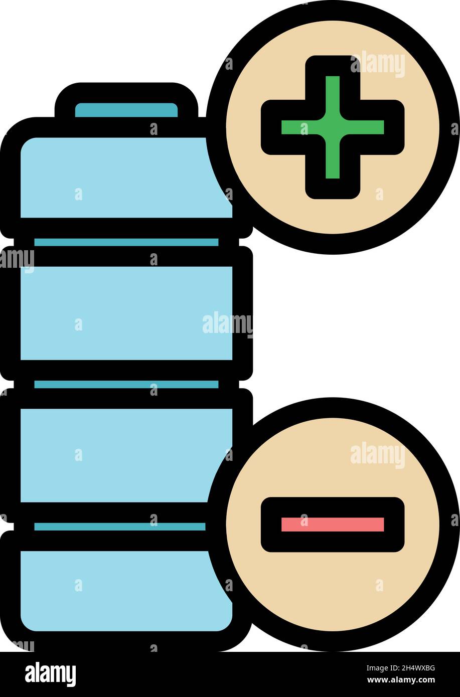 Plus minus battery icon. Outline plus minus battery vector icon color ...