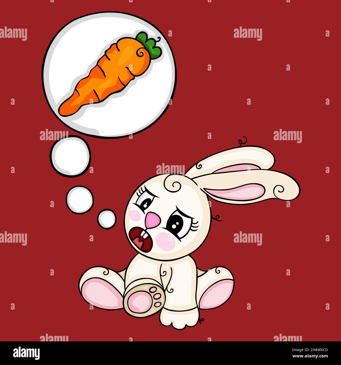 Cute bunny thinking a carrot easter card Stock Photo Alamy