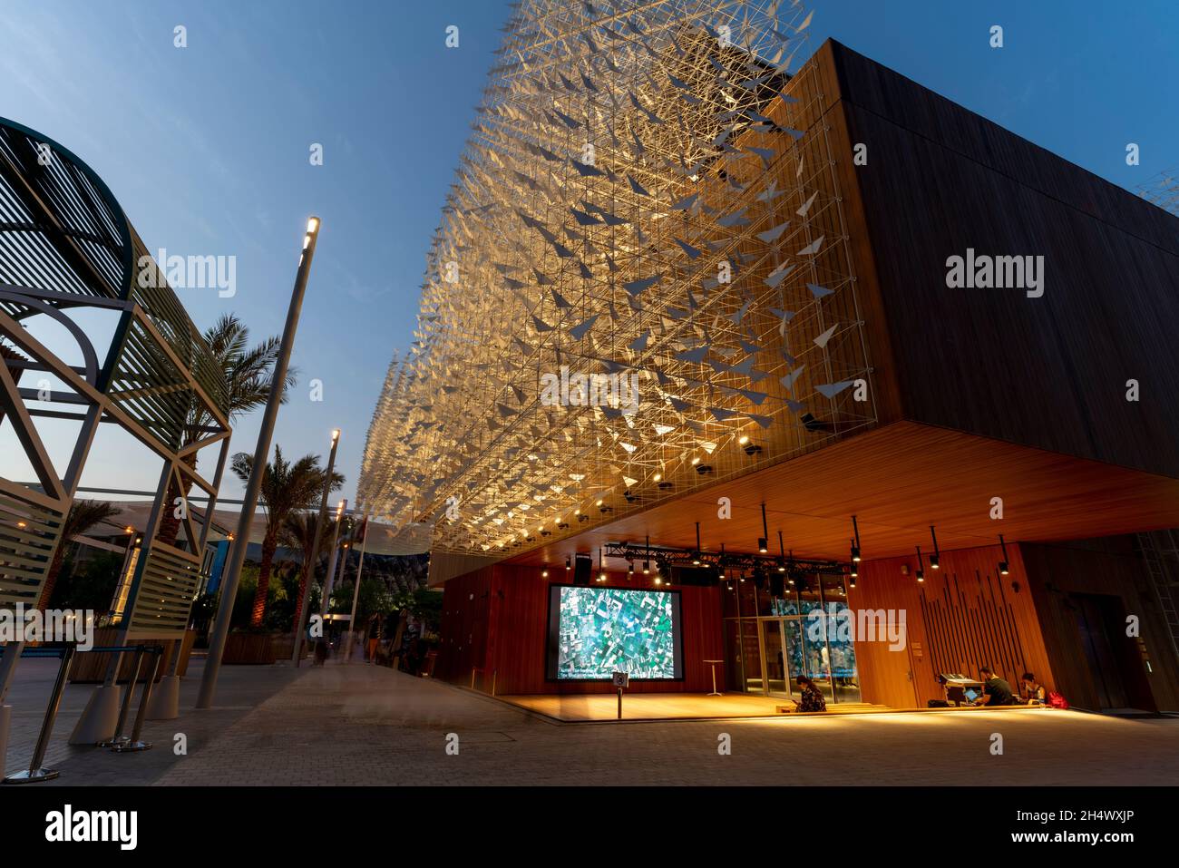 Poland pavilion at expo 2020 in night light in Dubai, United Arab ...