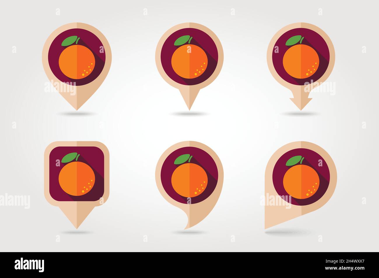 Orange mapping pins icons with long shadow, eps 10 Stock Vector Image ...