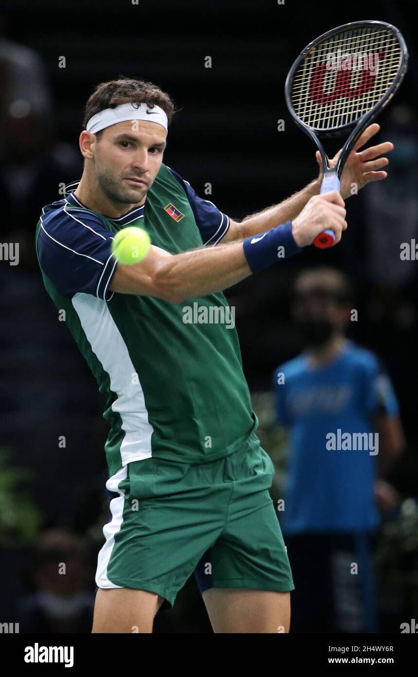 Grigor Dimitrov of Bulgaria during the Rolex Paris Masters 2021, ATP  Masters 1000 tennis tournament on November 4, 2021 at Accor Arena in Paris,  France - Photo Jean Catuffe / DPPI Stock Photo - Alamy