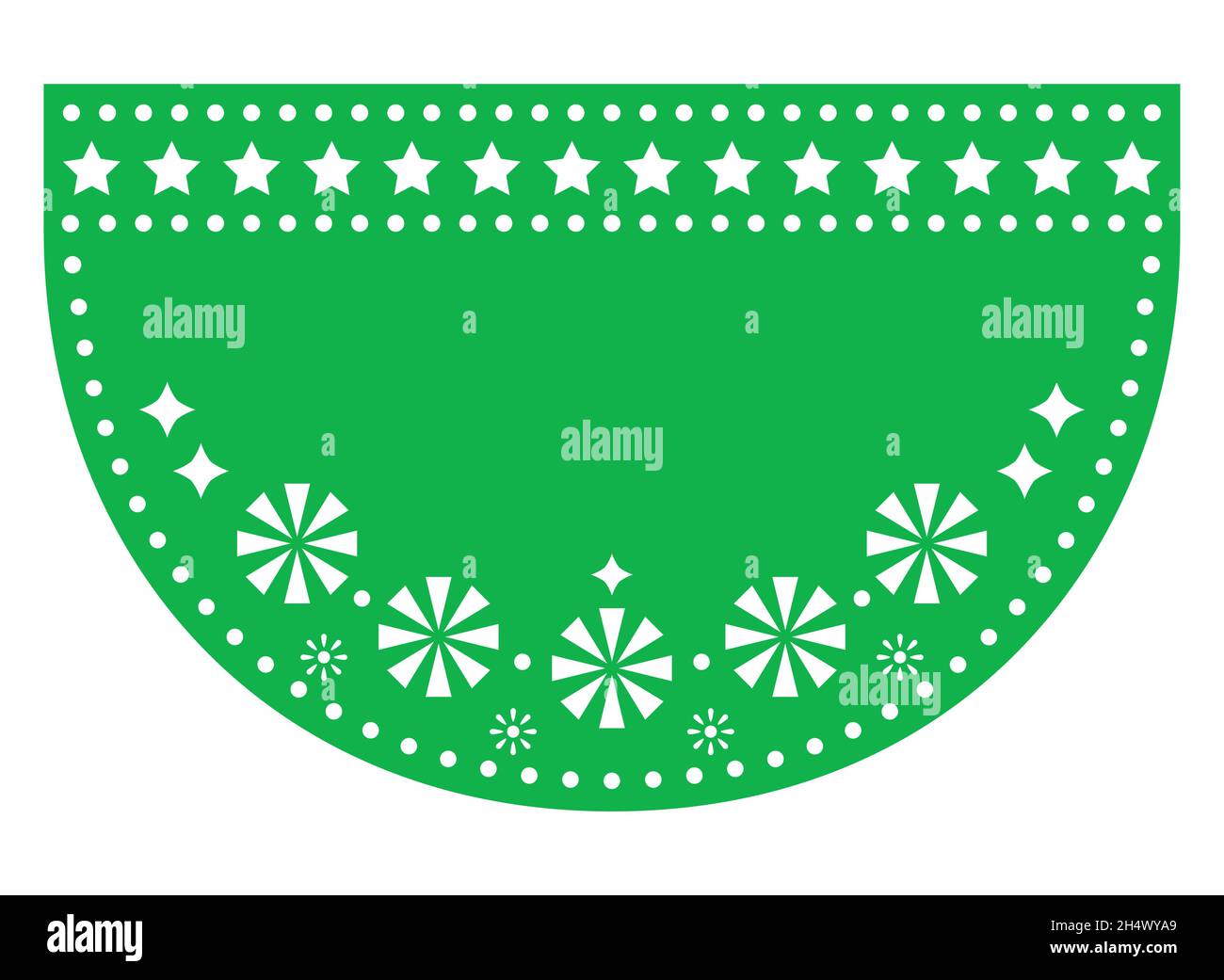 Papel Picado vector blank template half circle design, floral green round pattern with flowers, retro Mexican paper decorations pattern Stock Vector