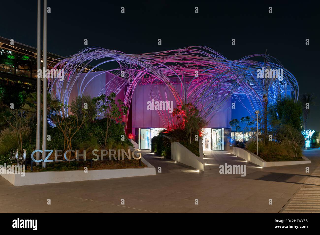 Czech pavilion at Expo 2020 in night light in Dubai, United Arab