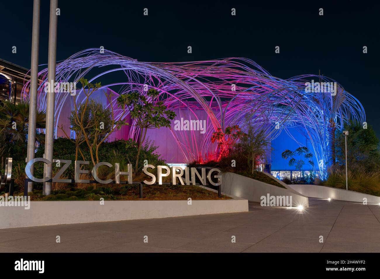 Czech pavilion at Expo 2020 in night light in Dubai, United Arab
