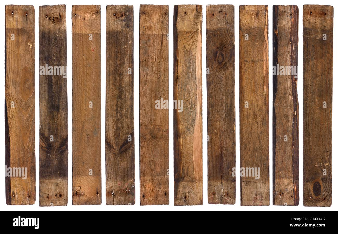 Old barn wood planks isolated on white background. Stock Photo