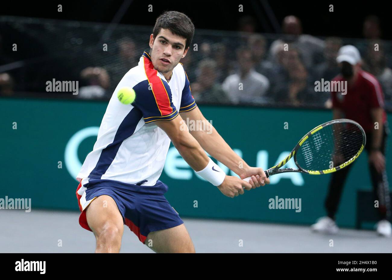 Carlos Alcaraz of Spain during the Rolex Paris Masters 2021, ATP Masters 1000 tennis tournament on November 4, 2021 at Accor Arena in Paris, France - Photo Jean Catuffe / DPPI Stock Photo