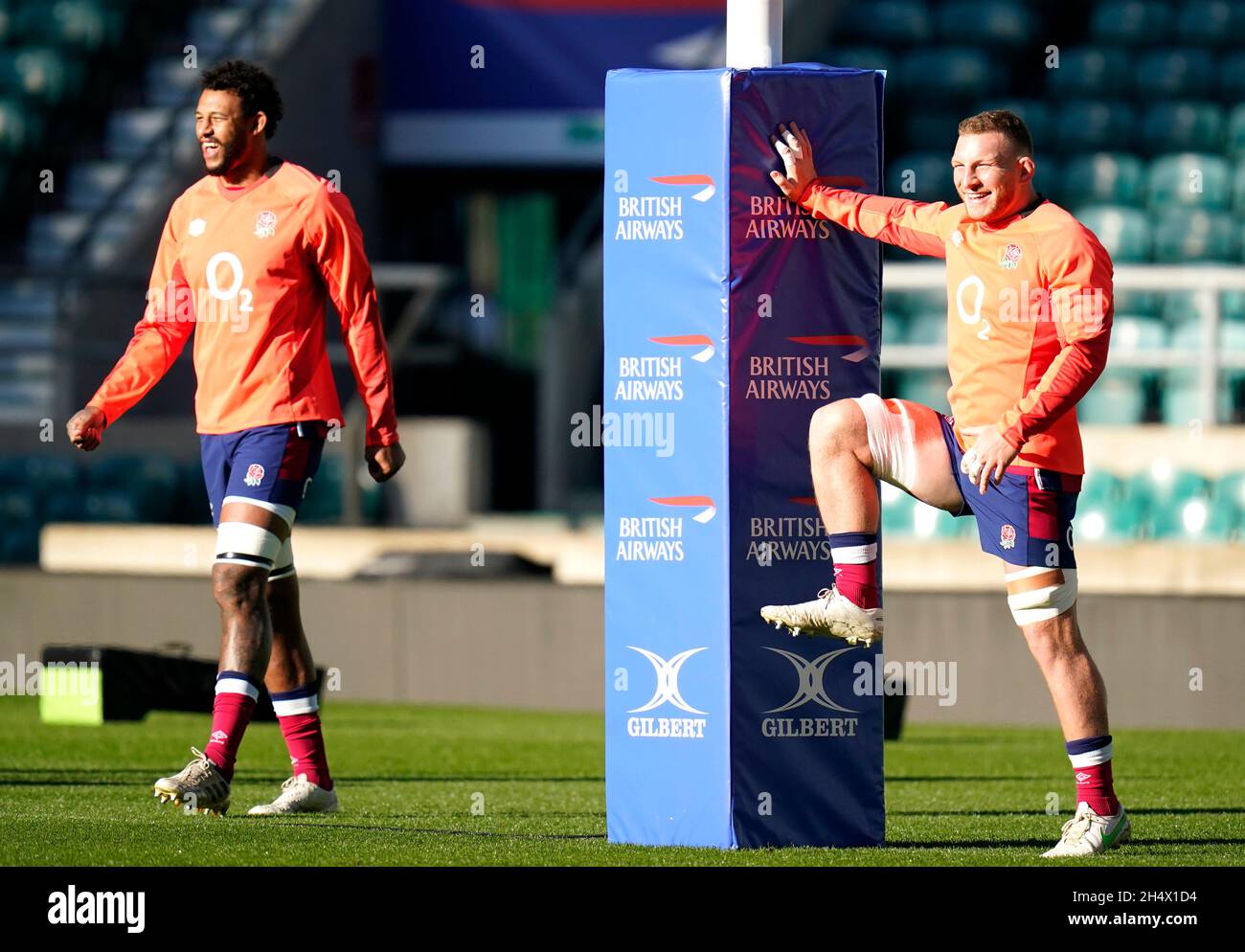 England's Courtney Lawes (left) and Sam Underhill during a training ...