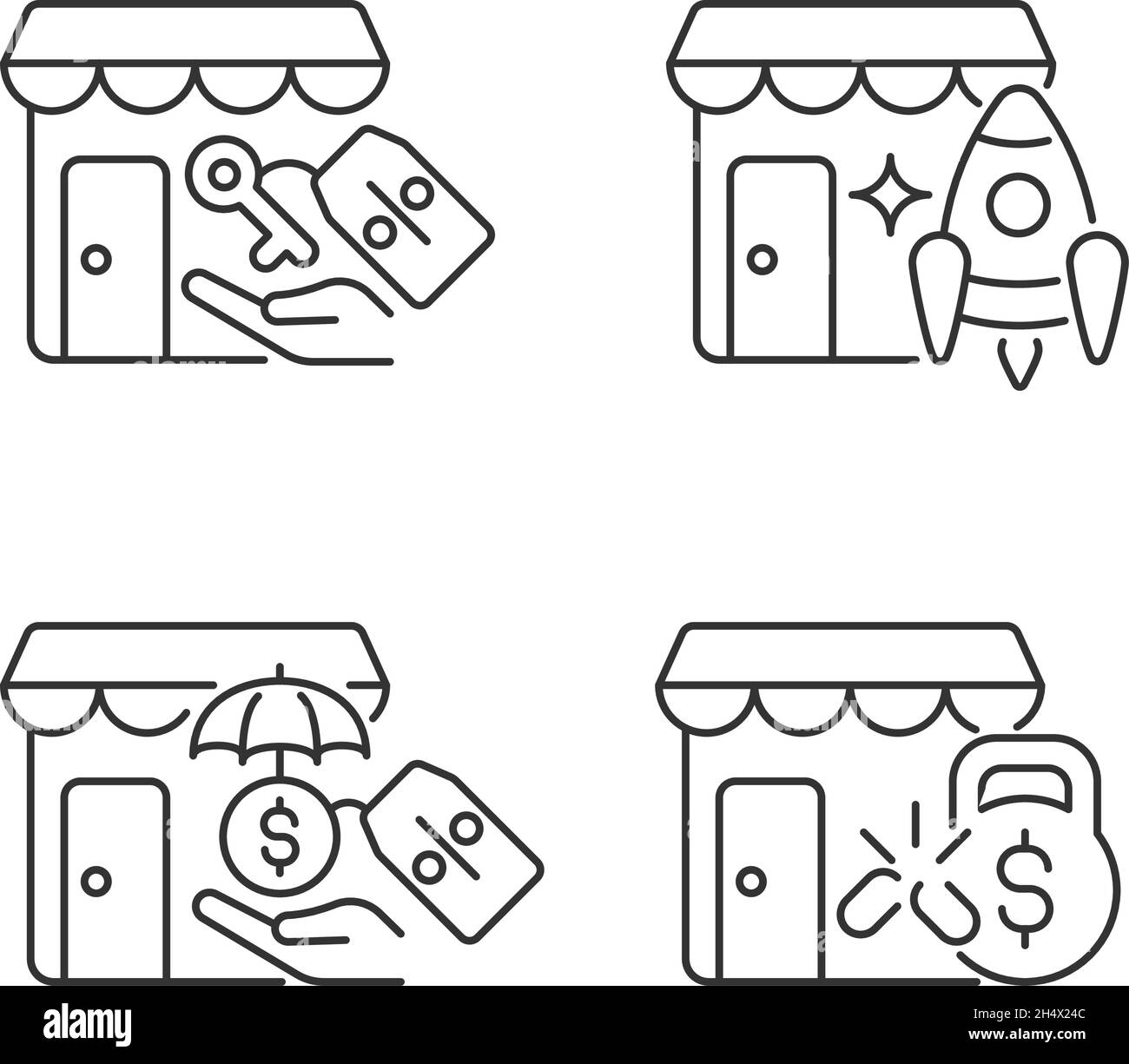 Startup fast growth linear icons set Stock Vector