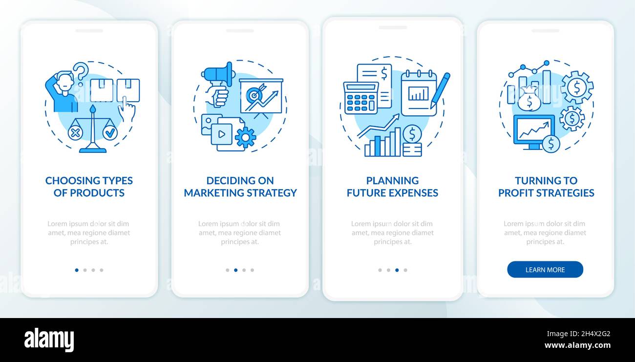 Business model blue onboarding mobile app page screen Stock Vector ...