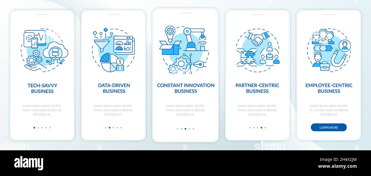 Successful business models blue onboarding mobile app page screen Stock ...